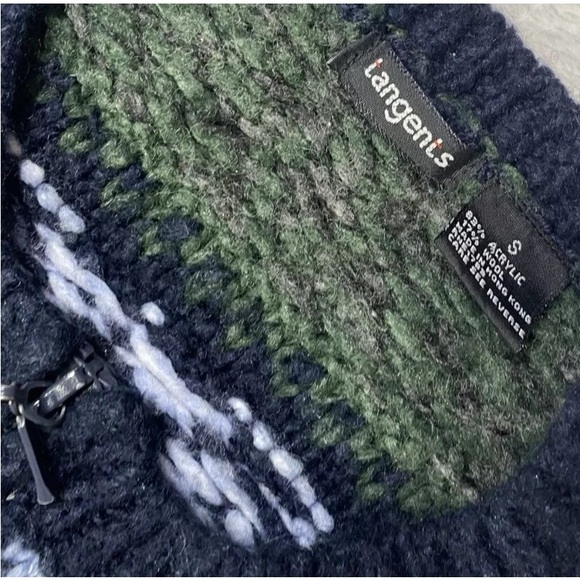 Vintage Fair Isle Zip Cardigan 90s Retro Tangents Wool Blend Sweater Women's S - Picture 8 of 11